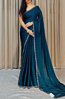 Nouveau Lancement Sari en Mousseline Georgette avec Magnifiques Broderies en Pierres à la Bordure et Travail de Découpe pour Femmes