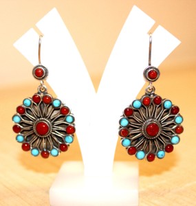 Pendientes colgantes de forma ovalada étnica de Plata de Ley 925 hechos a mano naturales Unisex, piedras de cristal curativas de turquesa Coral, regalo - Product Image 6