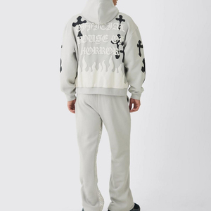 Streetwear avec logo imprimé bouffant personnalisé jogging deux pièces vintage surdimensionné ensemble sweats à capuche délavés à l'acide survêtement pour hommes - Product Image 5