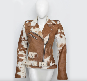 เสื้อแจ็คเก็ตหนังวัวไฮด์เฮรอนสำหรับผู้หญิงแจ็คเก็ตหนังวัวแท้ระบายอากาศได้ดีพิมพ์ลายวัวธรรมชาติ - Product Image 3