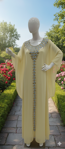 ชุดเดรสคาฟตันผ้าซิตรอนจอร์เจตต์ประดับตกแต่งด้วยมืออย่างประณีต พร้อมรายละเอียดกระจกเงา ดีไซน์หรูหรา ยาวกรอมพื้น แขนยาว เนื้อผ้าบางเบา ระบายอากาศได้ดี - Product Image 3