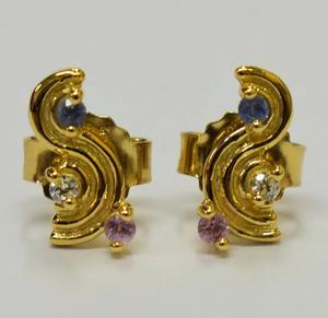 Boucles d'oreilles en argent S925 plaqué or 14 carats, design minimaliste, saphir rose naturel, saphir bleu gris, zircone cubique, personnalisables pour la vente au détail et l'OEM - Product Image 1