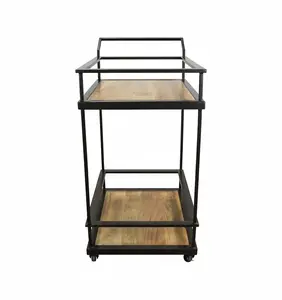 Chariot de service utilitaire de luxe en céramique fait main, robuste et écologique, style américain, pour bar à cocktails, noir, multi-niveaux, sécurisé - Product Image 2