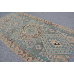 Tapis Turc Vintage 9x12 Ethnique Patchwork Design Vert Beige Tapis en Laine avec Support en Latex pour Décorations de Salon - Product Image 4