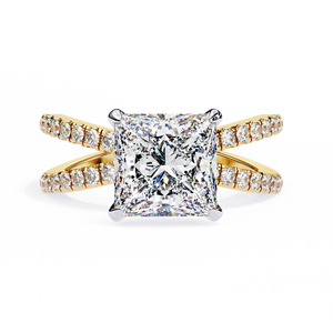 2.00 Carat IGI Certifié Princesse Cut Lab Grown Diamond Ring Double Band Engagement en Or Jaune Ethical Bridal Jewelry - Product Image 1