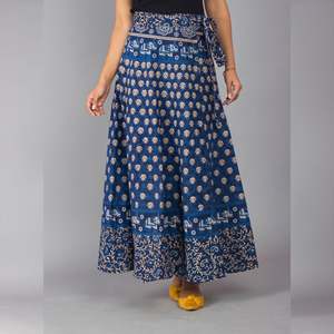 Falda Midi con Estampado Étnico Azul, Cómoda, Transpirable, con Pliegues Rectos, Estilo Envolvente para Danza del Vientre, Falda Maxi Envolvente con Estampado Digital - Product Image 2