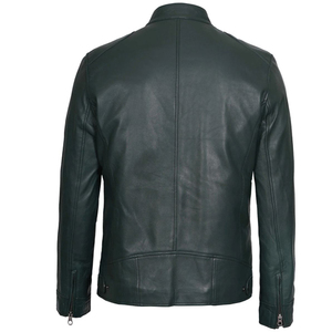 Dodge Veste en cuir vert foncé Cafe Racer pour homme Biker 100% Manches en cuir d'agneau Col à capuche zippé sur le devant - Product Image 2