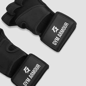 Power Grip 2.0 Half Finger Gloves Black Leather and Polyester for Bodybuilding <b>Weight</b> Lifting and Cycling - Product Image 2