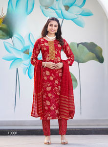 Nuevo diseñador Rayon Foil Print Bordado Trabajo 3PCS Set Kurti Pant Dupatta Collection-Ropa india y pakistaní - Product Image 6