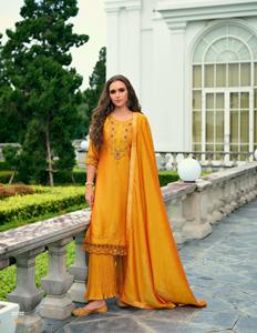 ชุดเดรสผ้าไหม Vichitra Kurti และ Dupatta ชุดออกแบบโดยดีไซน์เนอร์2024ใหม่ล่าสุด - Product Image 4