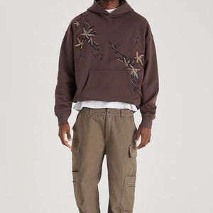 Sweats à capuche pour hommes de couleur unie avec combinaison de couleurs personnalisée broderie florale mode à la mode hiver chaud épais polaire à capuche mâle - Product Image 4
