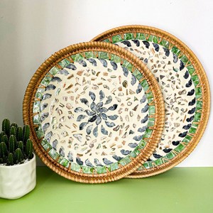 ถาดเสิร์ฟตกแต่งมุกและหวายมาใหม่สําหรับตกแต่งบ้านและตกแต่งงานปาร์ตี้ขายส่งที่ดีที่สุดในเวียดนาม - Product Image 1