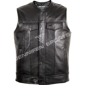Wholesale Custom High Quality Men's Casual Breathable Winter Handmade Genuine Cow Hide Leather Motorcycle Biker Vest - Product Image 1