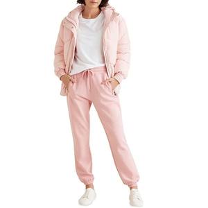 Veste d'hiver matelassée rose pour femme avec col montant, fermeture éclair, design uni, doublure en nylon, bouton en tricot, motif de logo, décoration, vente - Product Image 4