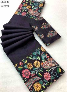 Nieuwe Handgetoom <span class=keywords><strong>Tussar</strong></span> Zijde Kalamkari Digitale Print Sari Voor Dames Elegante Modekleding Tegen Groothandelsprijzen Van India - Product Image 3