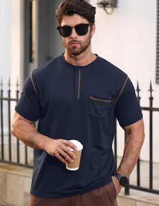 Camisetas azul marino para hombre de calidad superior Ropa de calle e informal Tela de punto Marca y logotipo personalizados Camisetas para hombre - Product Image 3