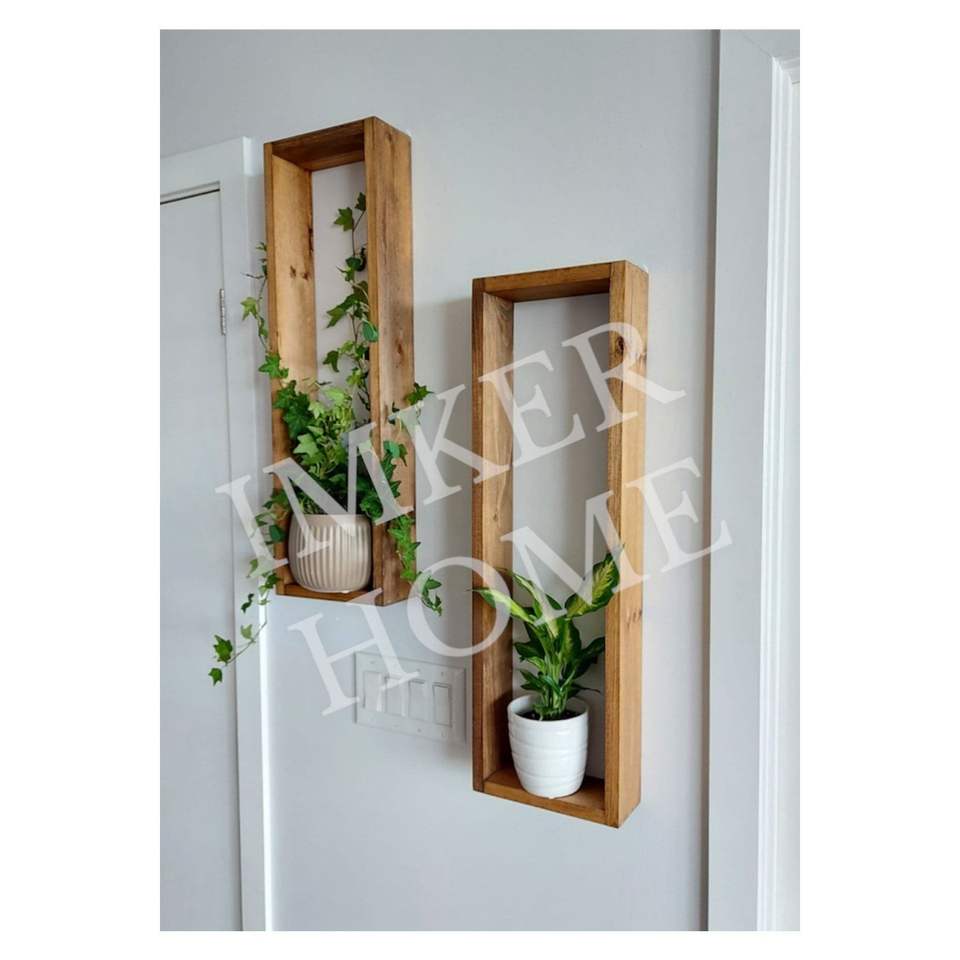 2-Piece Rectangular Wooden Wall Shelf Flying Shelf Bathroom Kitchen Living Room Entrance Wall Organizer Organizer Terek