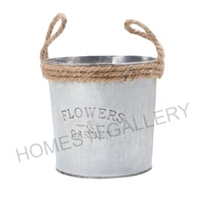 Latest 2023 Metal Iron Amazing Design <b>Small</b> Home Decorative Tin Flower Buckets <b>Pots</b> In Antique Finished With Wooden Handle - Product Image 2