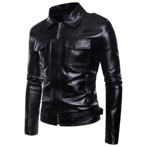 Nouveau commerce extérieur hommes moto haut de gamme manteau en cuir revers veste en cuir PU grand manteau décontracté - Product Image 3