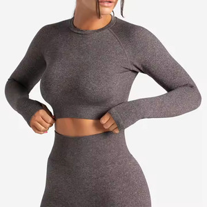 Custom Private Label Women's Long-Sleeve Yoga Sets 2-Piece Breathable Seamless Gym Active Wear Yoga Set For Women - Product Image 5