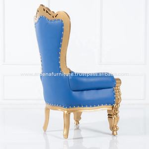 Silla de trono de lujo para niños europeos, tela azul antigua dorada de alta calidad, madera maciza, Hotel moderno, fiestas de bodas, salón de eventos - Product Image 4
