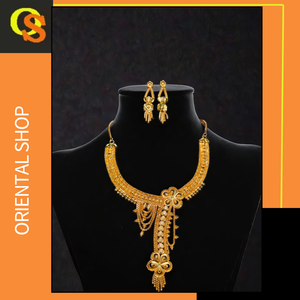 Buy Necklace Earrings <b>Set</b> with 22K Gold Plated Unique Designed <b>Women</b> Wear Necklace Earrings <b>Set</b> <b>Jewelry</b> - Product Image 2