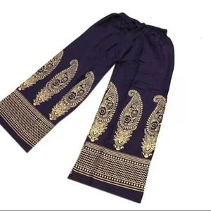 Palazzos d'été décontractés pour femmes Motifs ethniques respirants imprimés taille élastique taille moyenne avec décoration à volants - Product Image 1