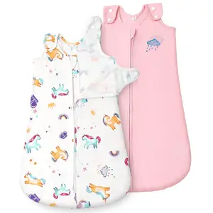 Cotton Sleep Sack 2 Pack TOG 1 Baby Wearable Blanket With 2 Way Zipper Extra Soft Sleeveless Sleeping Bag For Infants 6-12 Month