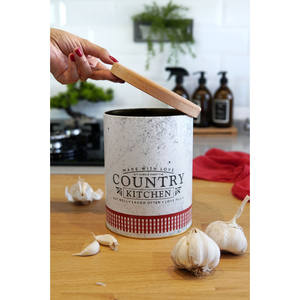 140x180 mm Metal Round <b>Bin</b> Wooden Lid vintage Bee & Laurel Elegance - Product Image 2