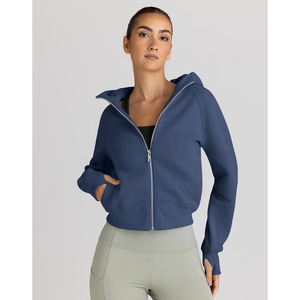 Customizable Crop Zipper <b>hoodie</b> for Women Kangaroo <b>with</b> <b>thumb</b> <b>hole</b> anti-wrinkle breathable hodies for woman - Product Image 6