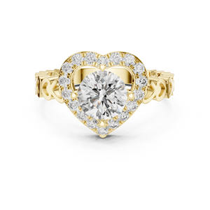 Anillo de compromiso de diamantes de laboratorio de oro macizo de 14K, racimo de diamantes de corte redondo de inspiración vintage para ocasiones de boda - Product Image 1