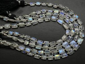 Cuentas de forma rectangular facetadas de piedra lunar de arcoíris blanco Natural de alta calidad 4,5x6-6x7MM 24-25 cuentas Strand Fancy Stone - Product Image 2