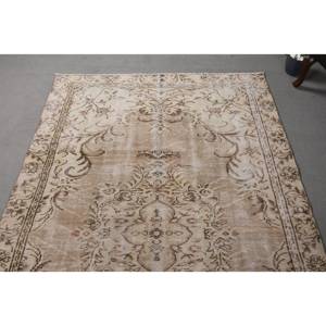 Vintage Classic Turkish Rug Beige <b>Brown</b> 5.3 X 8.1ft Handmade <b>Wool</b> with Latex Backing Patchwork Pattern for Bedside - Product Image 5