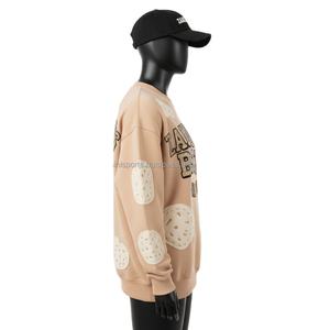 Sweat-shirt pour femme en molleton de coton 330GSM, broderie biscuit, couleur beige, option logo personnalisé, sweat-shirts respirants pour femme - Product Image 3