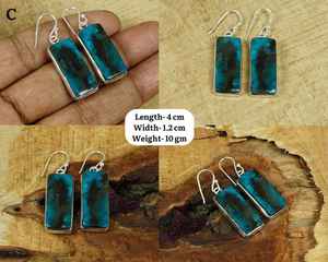 Boucles d'oreilles pendantes en argent sterling 925 avec chrysocolle, cadeau tendance pour mariage et fête, bijoux élégants faits à la main en pierre naturelle - Product Image 4