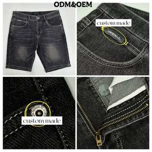 Nouveau personnalisé hommes été décontracté Vintage coupe droite foncé Denim Shorts solide bouton taille moyenne court pour Mans Denim Wear - Product Image 4