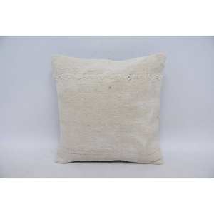 Almohada de lana con patrón Vintage Beige, cojín decorativo de 14x14 pulgadas, técnicas tejidas Kantha bordadas - Product Image 1