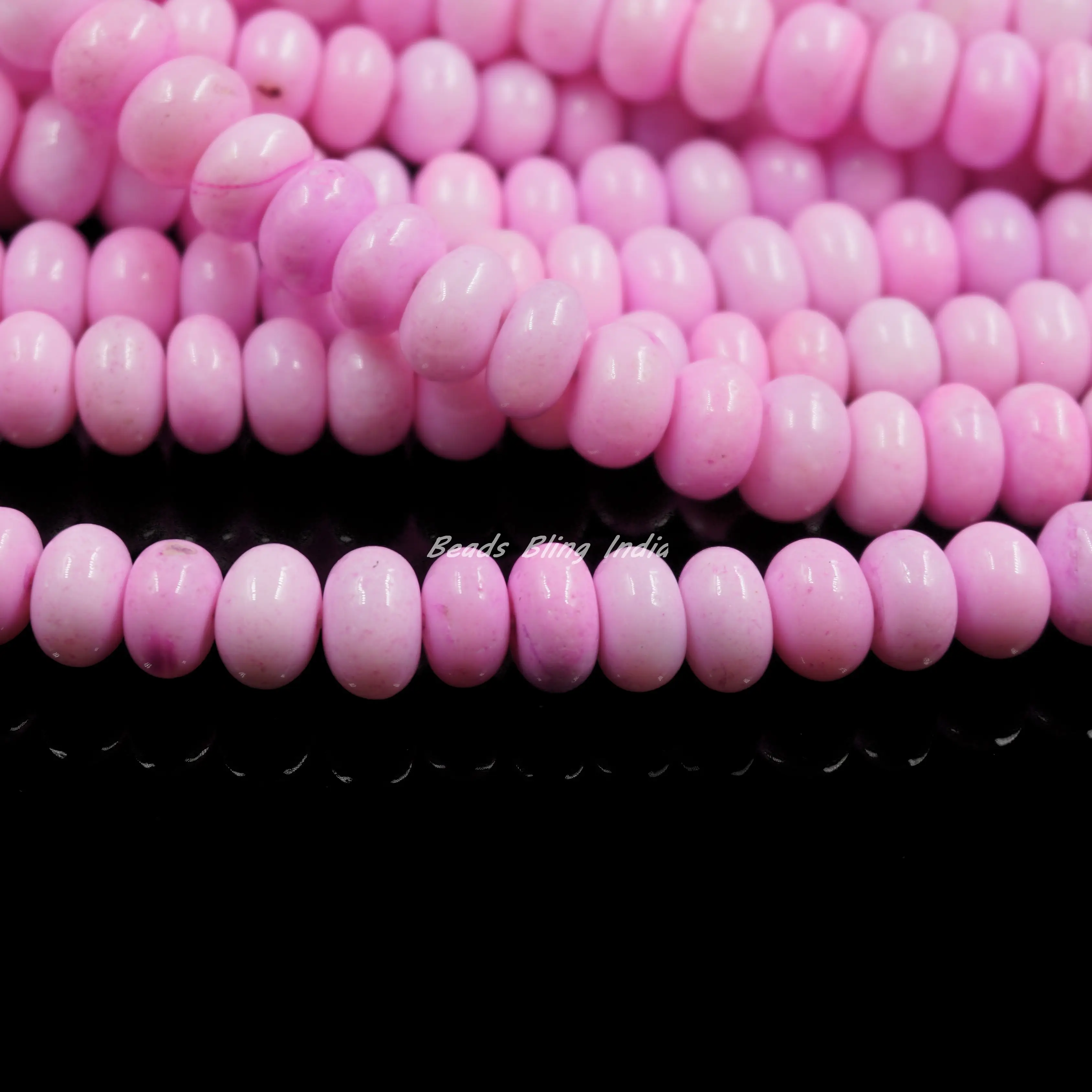 Beautiful Barbie Pink Opal Smooth Rondelle Shape Gemstone Beads  7-10 mm Baby Pink Synthetic Opal Loose Beads Strand for Jewelry