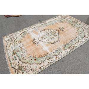 Tapis Turc Vintage 5.3 X 8.8ft Orange Vert Patchwork Laine Latex Support pour Entrée Couloir Style Abstrait 9x12 Rectangle - Product Image 4