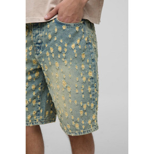 Short de rue personnalisé déchiré pour homme, jorts en denim jaune bleu blanchi, pour homme, fournisseur OEM d'été, fabricant - Product Image 3