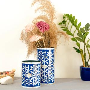 Vase à fleurs en incrustation d'os de haute qualité avec motif de feuille verte Pot de table de style design industriel pour les mariages - Product Image 1