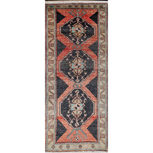 Tapis en laine noués à la main Nuray à motifs géométriques Pae-2972 pour couloir et salon, modèle rectangulaire en polyester avec techniques artisanales - Product Image 1