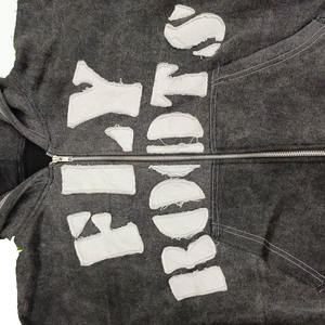 Sweat à capuche en molleton 100 % coton de haute qualité pour homme 2024, broderie effet vieilli, poche design, couleurs/logo personnalisables, service OEM, décontracté - Product Image 3