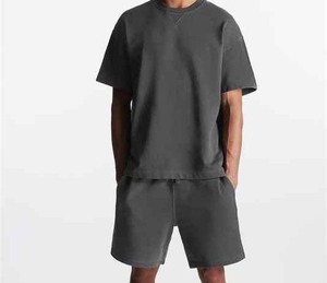 Survêtement décontracté à manches courtes et col rond pour hommes, ensemble de sport d'été avec fermeture à la taille élastique - Product Image 2