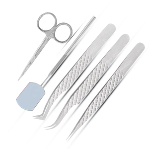 Ensemble d'outils de beauté personnalisables avec pince à épiler argentée pointue Miroir Boîtier en acier inoxydable Pochette en PVC Logo personnalisable Faux cils - Product Image 2