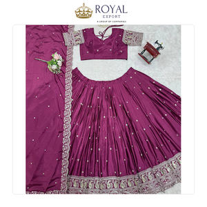 Worldwide Selling Best Quality Customized Design Chinnon <b>Silk</b> with <b>Thread</b> and Sequence Woman Lehenga Choli for Sale - Product Image 6