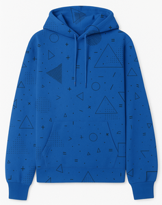 Sudadera con capucha con estampado geométrico azul, jersey de calle de moda con triángulo abstracto y patrón de círculo, tela de lana suave - Product Image 1