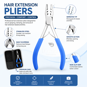 Pinzas para Extensiones de Cabello, Herramienta de Prensado de Micro Anillos y Nano Beads, Mango Azul Profesional, Acero Inoxidable, Herramienta de Salón - Product Image 4