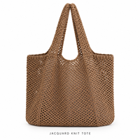 Sac fourre-tout en polyester tricoté jacquard, design à ouverture large, logo personnalisé pris en charge, vente en gros directe d'usine