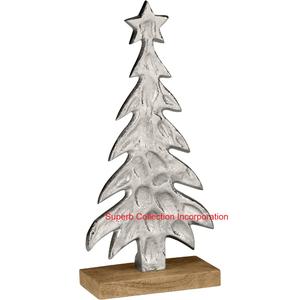 Excelente colección Incorporación Escultura de árbol de Navidad de metal negro moderno en base de madera natural Decoración de vacaciones de mesa elegante - Product Image 2